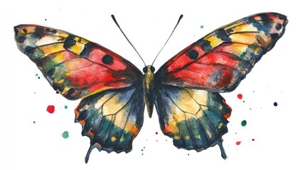 Hand painted butterfly in watercolor style against a white backdrop Original artwork suitable for designs and greeting cards