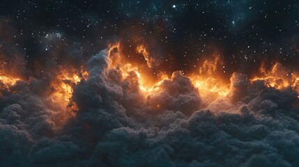 Fototapeta premium 360 degree interstellar cloud of dust and gas in a 3D cartoon rendering Background features space with a glowing nebula and stars Equirectangular projection creating a spherical panorama for an HD