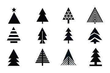 Obraz premium Christmas tree black icons set. Holiday design elements set. Happy New Year vector illustration.