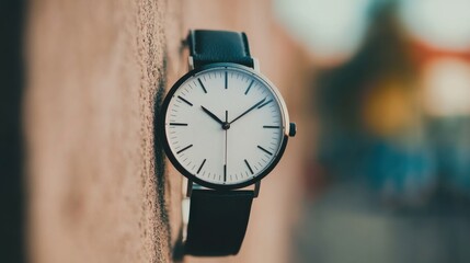 A watch hanging on a wall, symbolizing the passage of time and its importance in daily life, Time scene