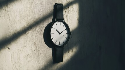 A watch hanging on a wall, symbolizing the passage of time and its importance in daily life, Time scene