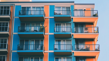 Wielopiętrowy budynek mieszkalny z klasyczną architekturą przyciąga wzrok swoimi stylowymi balkonami i ozdobnymi detalami. 