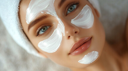 Kobieta o gładkiej skórze z uśmiechem na twarzy aplikuje krem nawilżający, zwracając szczególną uwagę na okolice oczu.  © Sawyer0