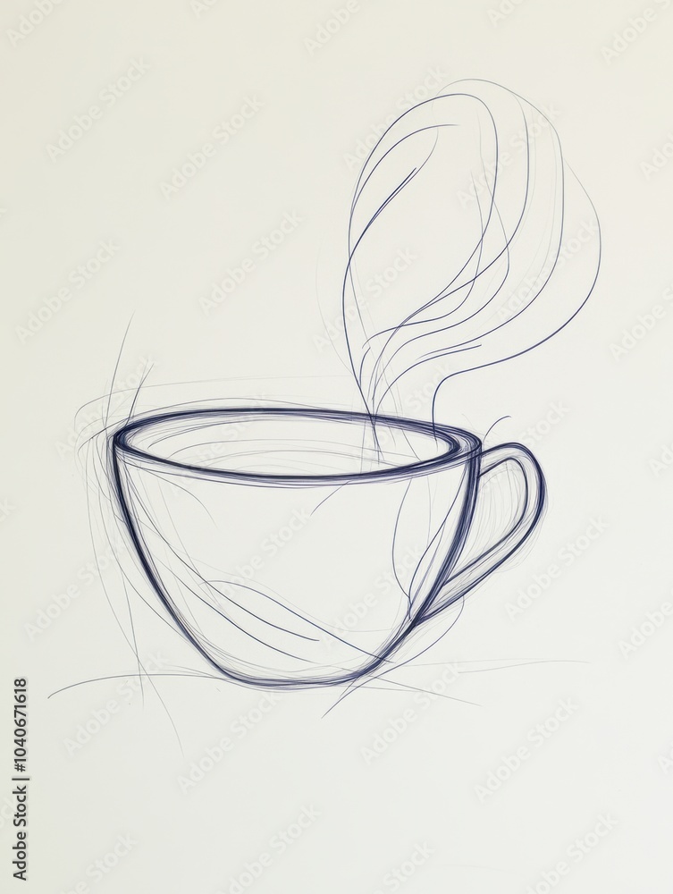 Poster a delicate line artwork captures a tea cup with soft steam swirling above, evoking warmth and tranqu