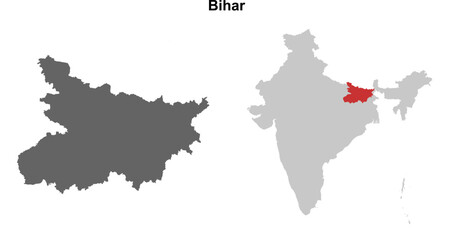 Bihar state outline map set