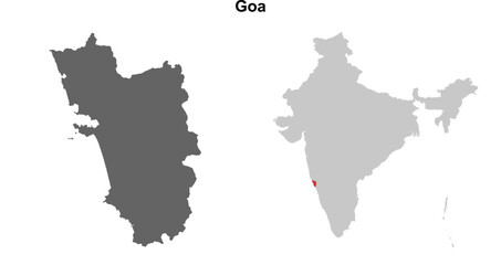 Goa state outline map set