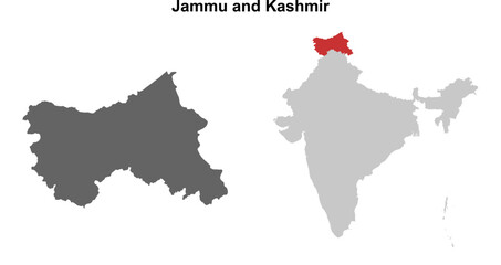 Jammu and Kashmir state outline map set