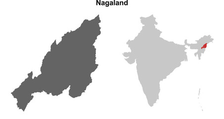 Nagaland state outline map set