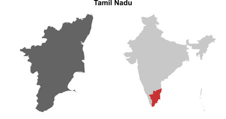 Tamil Nadu state outline map set
