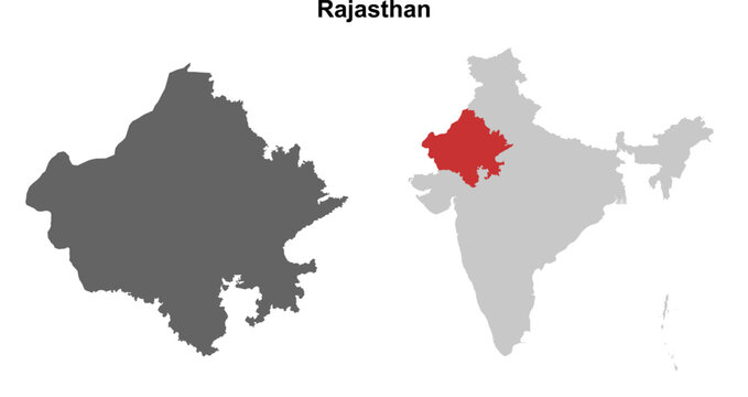 Rajasthan state outline map set