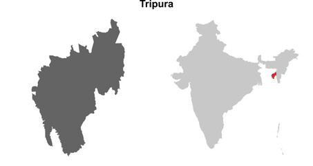 Tripura state outline map set