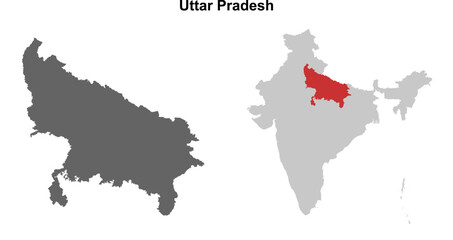 Uttar Pradesh state outline map set