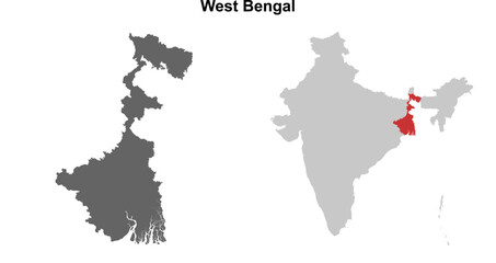 West Bengal state outline map set