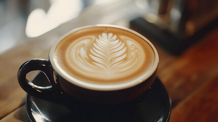 Artistry in a Cup: Exploring the Elegance of Black Coffee with Immaculate Latte Art and Soft Background