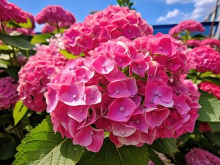 Fototapeta premium Hydrangea Flowers, Blooming Pink Hortensia, Hydrangea Paniculata Flower Closeup