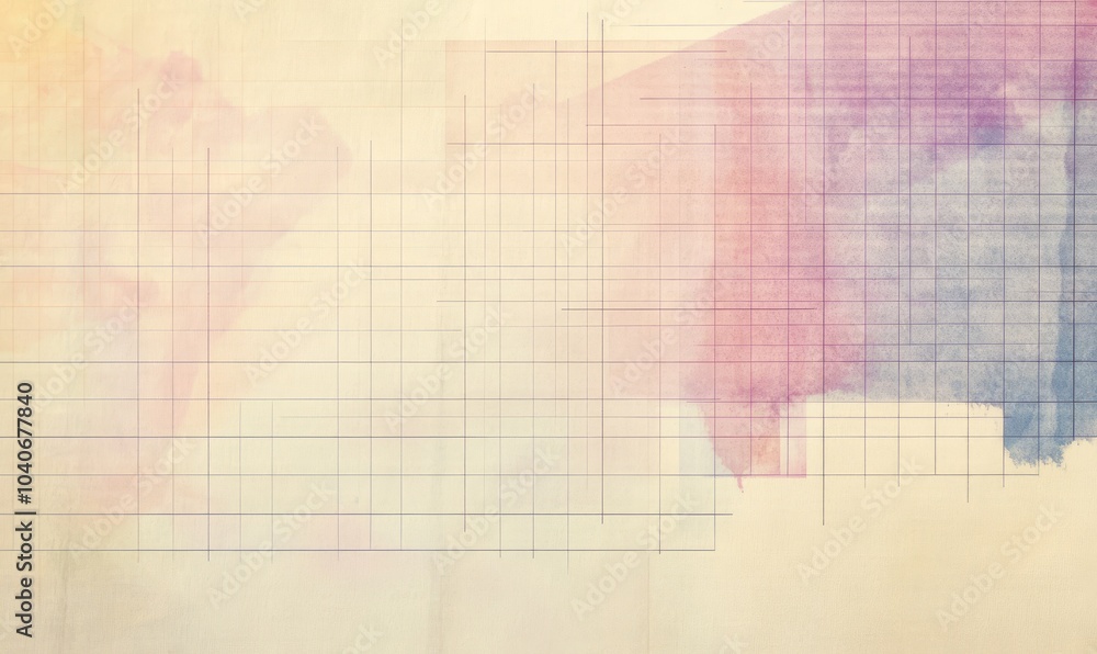 Poster a gentle pastel grid pattern on textured paper highlights subtle colors and delicate textures in a s