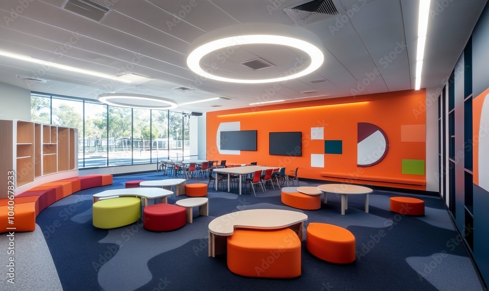 Poster a classroom with a modern design without students