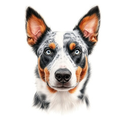 Australian Cattle dog illustration isolated on white background. Groomed Cattle dog face portrait for canine food, veterinary or dog grooming.