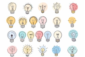 Graffiti light bulbs, lamp icon silhouettes set, lightbulbs isolated, doodle sketched bulbs, creativity idea