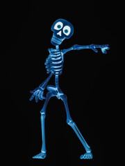 skeleton cartoon is showing the way out
