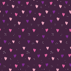 Seamless pattern featuring hearts on a purple background, creating a playful and vibrant design perfect for Valentine's Day or romantic-themed projects.