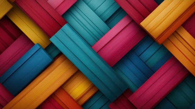 Intricate and artistic arrangement of colorful woven wooden planks, highlighting creativity and harmony through a combination of textures and shades.