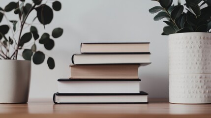 Fototapeta premium A diverse collection of books forming a cohesive stack, Representing the knowledge and strength derived from diverse perspectives, minimalist composition