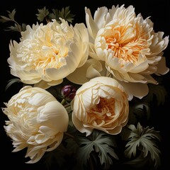 Elegant Chinese Fine Line Drawing of White Peony in a Delicate Floral Pattern