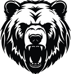 Fototapeta premium Black silhouette of grizzly bear head