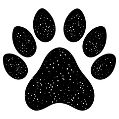 dog paw  print on black and white silhouette