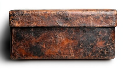 A rectangular vintage leather box displaying a rich rustic brown texture, embodying a sense of history, craftsmanship, and timeless elegance in its appearance.