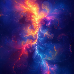 digital vortex of blues and reds weaving through a futuristic technological tunnel