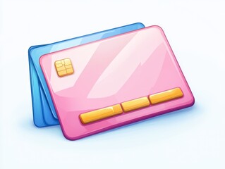 Two colorful credit cards on a white isolated background.