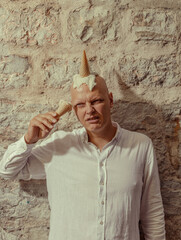 A Creative and Unique Hairstyle Featuring Ice Cream Cones for an Edgy Fashion Statement