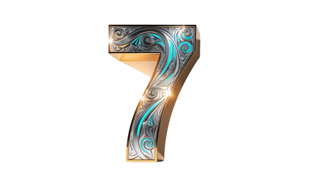 golden number 7 in transparent background - Powered by Adobe