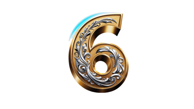 golden number 6 in transparent background - Powered by Adobe