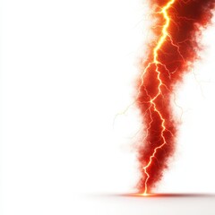 Red lightning strike on a white isolated background.