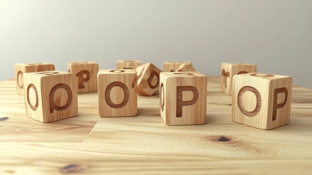 Wooden blocks spelling out the word 'oop'.