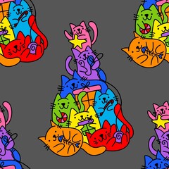Christmas tree seamless cats pattern for wrapping paper and fabrics and kids