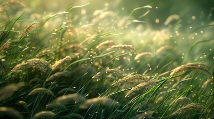 A meadow where the grass forms intricate patterns, moving and changing with the wind