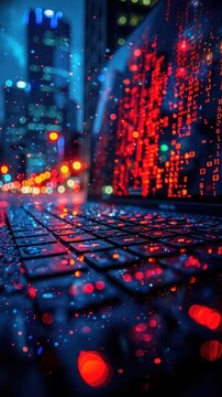 Coding on a laptop, vibrant colors, closeup, digital screen, modern