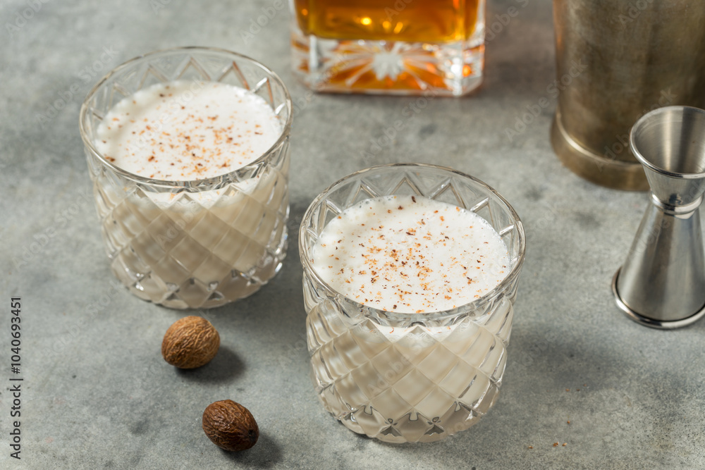 Wall mural Cold Boozy Rum Milk Punch with Cream and Nutmeg