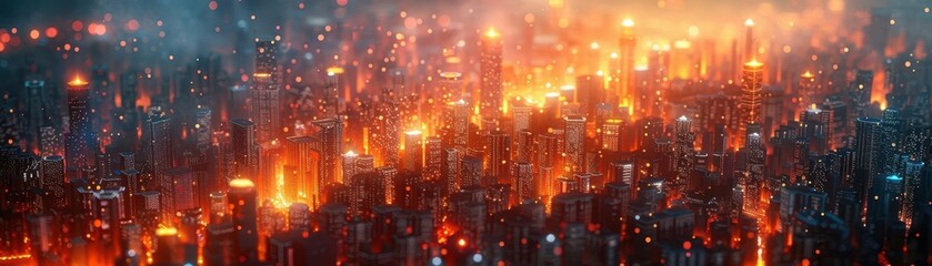 Obraz premium Futuristic cityscape, vibrant colors, digital graphics, wide shot, modern