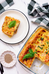 Vegetarian lasagna with cauliflower.top veiw.style rustic.