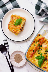 Vegetarian lasagna with cauliflower.top veiw.style rustic.