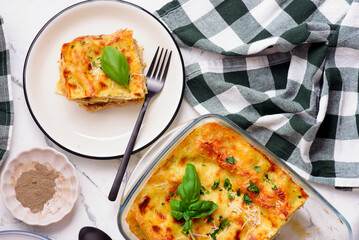Vegetarian lasagna with cauliflower.top veiw.style rustic.