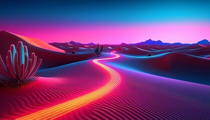 Neon road through desert