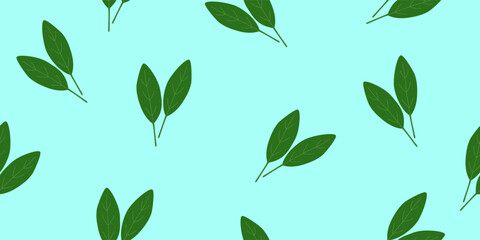 Fresh spinach leaves on blue background, seamless pattern, vector