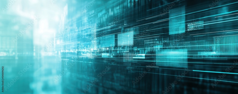 Aufkleber abstract digital technology background with blue light streaks and data visualization. concept of cy