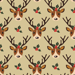 Vector seamless christmas reindeer pattern © Nastasja